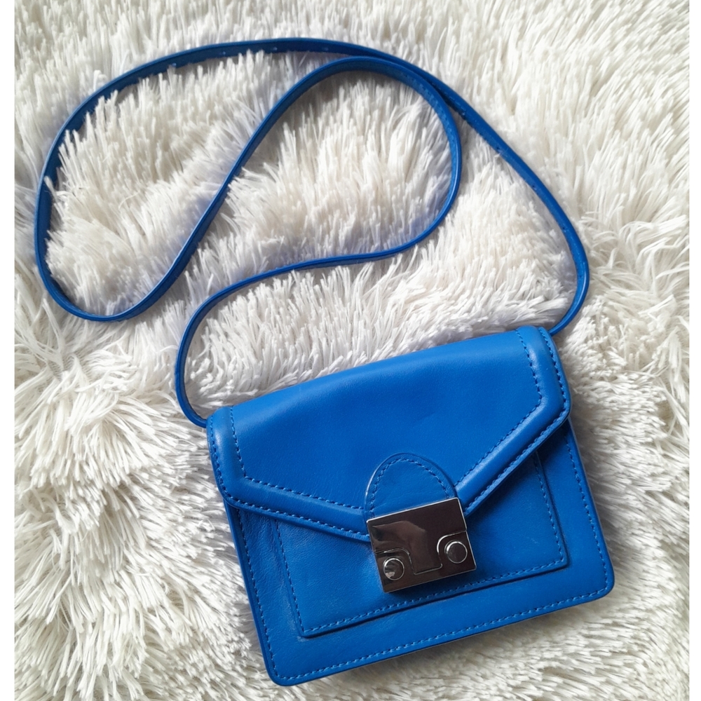 Loeffler  Randall small blue leather rider shoulder bag
